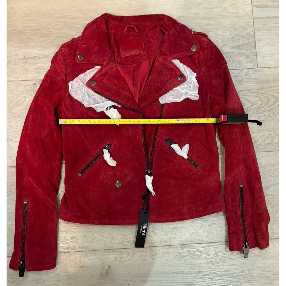 Silent New York Red Suede Moto Jacket Asymmetrical Zip Biker Womens XS - Picture 5 of 9